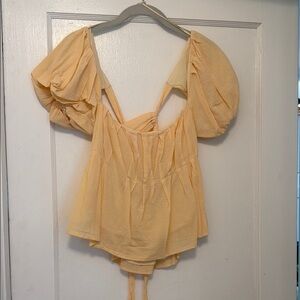 Astr Yellow Ruched Tie Front Blouse